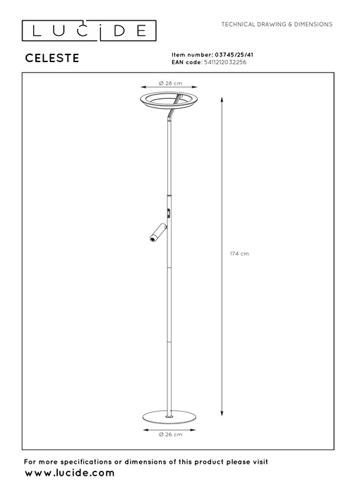 Lucide CELESTE - Lampadaire - Ø 28 cm - LED Dim. - 2700K - Taupe | Essential - technique